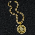 Goldene Hip-Hop-Cuban-Kette mit glitzerndem, drehbarem Buchstaben-B-Anhänger - Rotierendes Buchstabe B Halsketten-Set (Gold)