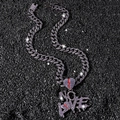 Heren hiphop ketting met paarse kristallen NO LOVE hart hanger en Cubaanse schakels - Gun Black Hart Letter NO LOVE Stijl (Met 50cm Ketting)