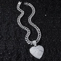 Heren hiphop Cubaanse schakelketting met grote hartvormige hanger bezet met zirkonia steentjes - Ketting + Hanger Set / Zilver