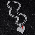 Men's hip-hop iced out Cuban chain with a red lightning broken heart pendant on dark stones - Broken Heart with 50cm Chain / Silver