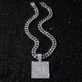 Iced out silver Cuban chain necklace with a large square number 40 pendant for men - Silver (With 50cm Chain)
