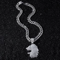 Pendentif tête de lion glacé avec chaîne gourmette épaisse en finition argentée - Collier tête de lion / Argenté