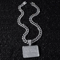 Silver iced out Cuban link necklace with custom pendant for hip hop men fashion - Silver (Square) - With 50cm Chain