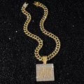 Hip hop iced out square pendant necklace with number 40 and golden Cuban link chain - Gold (With 50cm Chain)