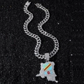 Collana cubana d'argento con ciondolo mappa del Congo tempestato di cristalli - Argento (Con Catena Barba di Drago)