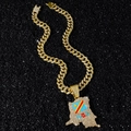 Collana con ciondolo mappa del Congo in oro ghiacciato con catena cubana e strass - Oro (Con Catena Barba di Drago)