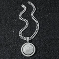 Chaîne cubaine argentée pour homme avec pendentif pièce Liberty rotatif et diamants - Argent (Ensemble collier et pendentif Liberté rotatif)