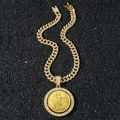 Collier chaîne cubaine dorée avec pendentif pièce Liberty rotative et pierres de zircon - Or (Ensemble collier et pendentif Liberté rotatif)