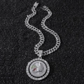 Chaîne cubaine hip-hop argentée avec un grand pendentif coq rotatif et pierres colorées - Coq Rotatif Argent Avec Chaîne 50cm