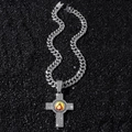 Herren Hip-Hop-Kreuzhalskette in Silber mit drehbarem Jesus-Medaillon und glitzernden Zirkonias - Silber (Kreuz) - Mit 5525 Stil 50cm Drachenbart-Kette