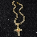 Luxuriöse vergoldete Panzerkette mit rotierendem Jesus-Kreuz-Anhänger und Zirkonia - Gold (Kreuz) - Mit 5525 Stil 50cm Drachenbart-Kette