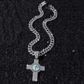 Zilveren Cubaanse schakelketting met diamanten Jezus-kruishanger op zwarte zandachtergrond - Zilver (Kruis) - Met 5525 Stijl 50cm Drakenbaard Ketting