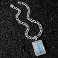 Men's hip hop silver iced out cuban link chain with rectangular religious cross pendant - Necklace Set / Silver