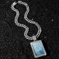 Collar hombre hip hop cadena cubana plata con colgante de retrato Virgen María y brillo - Retrato Plateado Rectángulo Con Cadena Bigote De Dragón