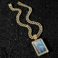 Herren Hip-Hop Gold-Panzerkette mit rechteckigem Jesus-Portrait-Anhänger - Gold (Porträt-Kreuz) - Mit 50cm Kette