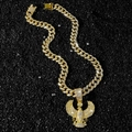 Hip hop gold Cuban link chain with iced out eagle pendant on black sand surface - With 50cm Chain / Gold