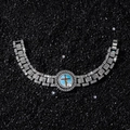 Bracelet chaîne hip hop argent avec médaillon croix glacé sur fond de pierre noire - Argent (Croix Rotative)-8inch