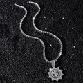 Collana tennis hip hop con ciondolo rotante a forma di girasole con dollaro e diamanti - Argento (Dollaro Rotante) - Con Catena Tennis
