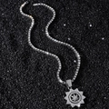 Silberne Hip-Hop-Tenniskette mit Sonnenblumenanhänger und drehbarem Blatt-Motiv - Rotierendes Blatt Anhänger Mit 50cm Tenniskette / Silber