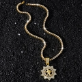 Hip hop gold tennis chain necklace with iced out rotating sunflower pendant on black background - Gold Necklace Set / Gold