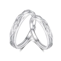 Set de anillos de plata de ley S925 para parejas con textura martillada y diseño ajustable - Abierto Ajustable / Oro Blanco (Pareja)