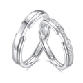 Set de anillos para parejas en plata de ley S925 pulida con fila de diamantes brillantes - Abierto Ajustable / Par de Pareja