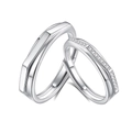 S925 sterling silver adjustable couple rings featuring geometric facets and pavé zircons - Couple Pair (FDJZ-361)