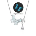 Lichtgevende S925 sterling zilveren vlinderketting met kristallen bloem en zirkonia hanger - 925 zilver / Witgoud