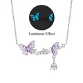 Collana luminosa a farfalla in argento 925 con smalto viola e zircone a goccia - Placcato Platino (FDXZ-251) / Argento 925