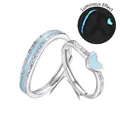 Leuchtende S925 Sterling Silber Paarringe mit Wellen und Herzmuster in Blau - Einstellbar Offen / FDJZ-369-Paar Paar