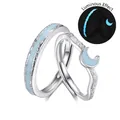 Luminous S925 sterling silver couple rings with moon design and adjustable wave band - Adjustable Open / Couple Pair