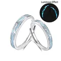 Luminous S925 sterling silver couple rings with blue enamel texture and adjustable open bands - Adjustable Open / Couple Pair