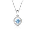Ασημένιο κολιέ S925 με μπλε moissanite 5mm και στρογγυλό μενταγιόν με πέτρα που χορεύει - Ασήμι 925 / Λευκόχρυσο (Γαλάζιο Ζιρκόνια) (FDTD-044)