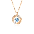Elegant rose gold feather necklace featuring a vibrant blue sapphire and diamond accents - Zirconia Sea Blue Stone Rose Gold