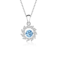 S925 silver sunflower necklace with a round sky blue gemstone and white zircon petals - 925 Silver / Zirconia Aquamarine Diamond Platinum Color (FDTD-048)