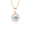 Rose gold sunflower necklace with a round light blue stone and white zircon petals - 925 Silver / Zirconia Aquamarine Diamond Rose Gold Color (FDTD-048)