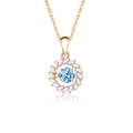 Elegant s925 silver necklace with sky blue round gemstone and rose gold finish - 925 Silver / Zirconia Sea Blue Stone Rose Gold