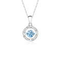 S925 sterling silver necklace with light blue round stone and sparkling crystal ring - 925 Silver / White Gold Color Aquamarine Zirconia