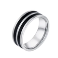 Bague minimaliste en acier titane avec deux rayures noires, finition argent poli - Taille 5 / Style à deux Rayures Noires
