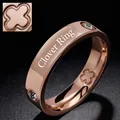 Dettaglio anello in acciaio al titanio oro rosa con cristalli e trifoglio - Taglia 7 / Oro rosa