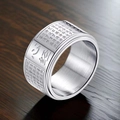 Herren-Spinner-Ring aus silbernem Edelstahl mit der gravierten Herz-Sutra-Schrift - Größe 7 / Rotierender Herz-Sutra-Stil / Stahlfarben