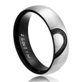 Elegante anillo de pareja de acero inoxidable con diseño de medio corazón y grabado - 2-E-2 Estilo Hombre Corazón Negro / Talla 7