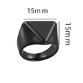 Vista detallada de las dimensiones del anillo triangular geométrico negro mate para hombre - Talla 6 / Estilo Cuadrado en V Negro (13-B-6) / Negro