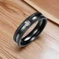 Anillo de acero inoxidable negro arenado con un cristal transparente engastado - 22-d-6 Chapado En Negro (reembolso O Cambio Garantizado Si Se Decolora) Con Una Perlita De Diamante / Talla 7