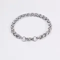 Detailed view of polished stainless steel wheat chain bracelet with lobster clasp - Dragon Bone Bracelet (29-A-7) / 21cm (6mm) / Steel