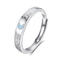 Adjustable S925 sterling silver open ring featuring relief texture and blue moon - Adjustable Open / Men's Style (FDJZ-374) / Silver