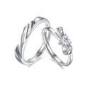 S925 sterling silver couple ring set with heart bow and adjustable open band design - Couple Rings Set