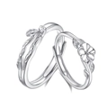 Anelli di coppia in argento S925 con fiore di camelia e design a ramoscello - Aperto Regolabile / Coppia di Coppia