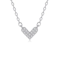 Collana a cuore in argento sterling S925 a forma di V con zirconi cubici scintillanti - Argento 925 / Oro Bianco