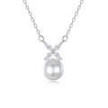 Elegante collana in argento 925 con grande perla d'acqua dolce e ciondolo a marquise - Argento 925 / Platino (FDXZ-265)